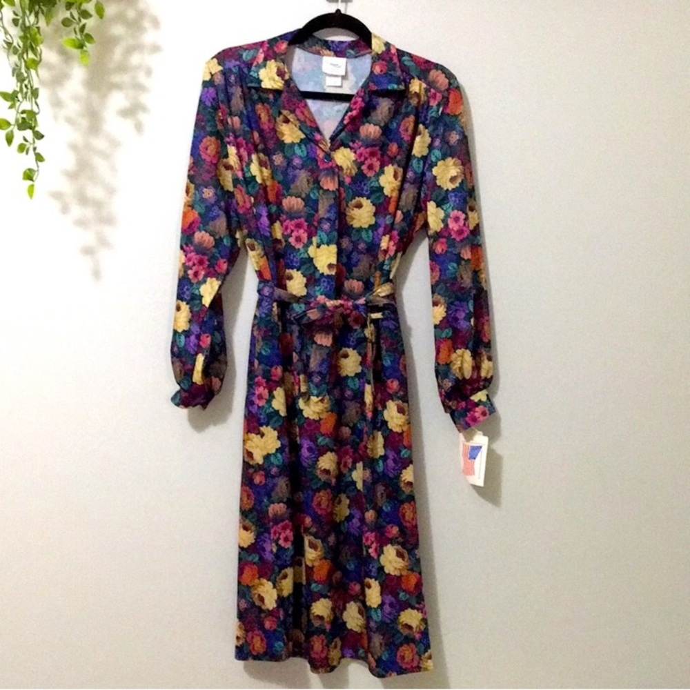 RARE NWT Vintage Nancy Frock 1970’s Floral Long Sleeve Dress, Size 16P Colorful - Picture 2 of 14